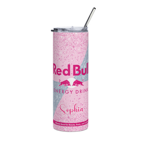 Personalised pink bull tumbler - personalised,