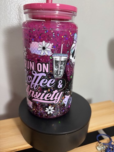 16oz pink glitter skull - 16oz,