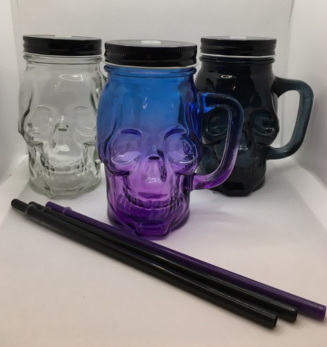 Skull jar lid straw - &,