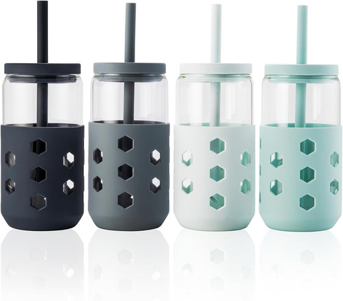 Glass cups with lids and - with,