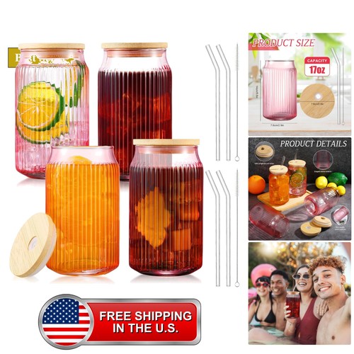 Pink ribbed glass cups - pink,