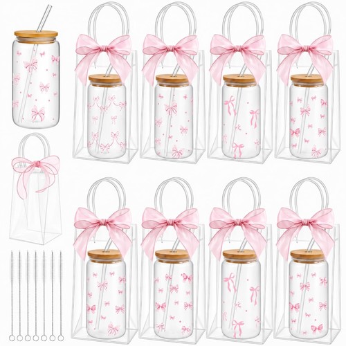 16oz pink bow glass cups - pink,